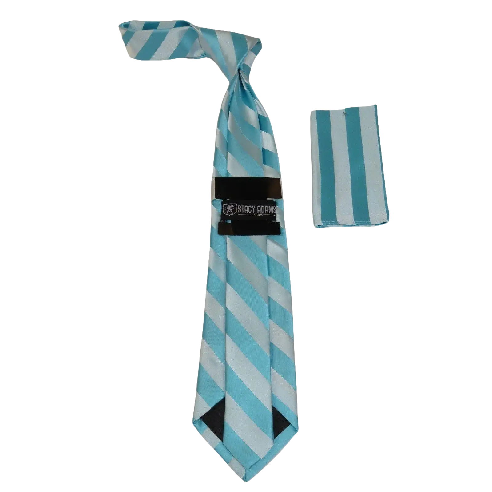 Men's Stacy Adams Tie and Hankie Set Woven Silky Fabric #St1 Teal Silver - J.Valintin Men's Wear Legend - 24802