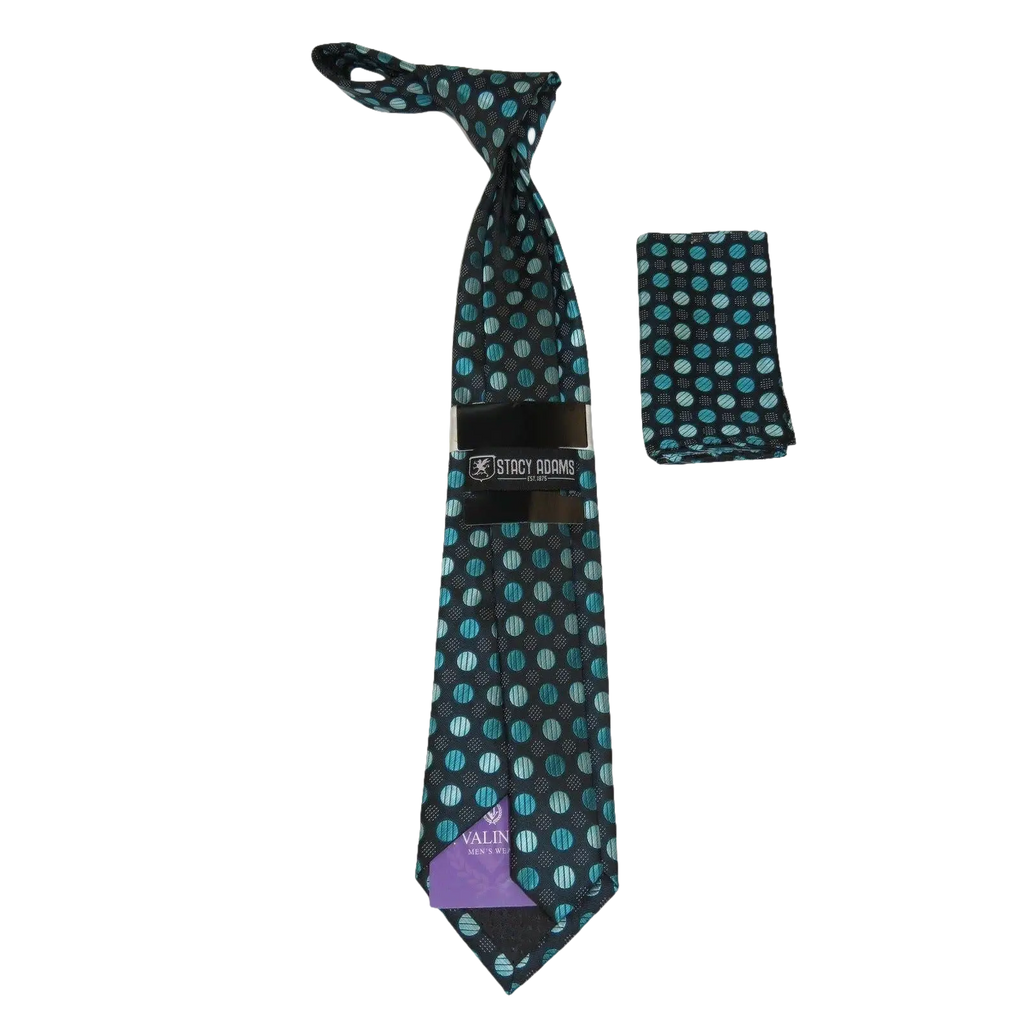 Men's Stacy Adams Tie and Hankie Set Woven Silky Fabric #Stacy1 Teal Polka - J.Valintin Men's Wear Legend - 73