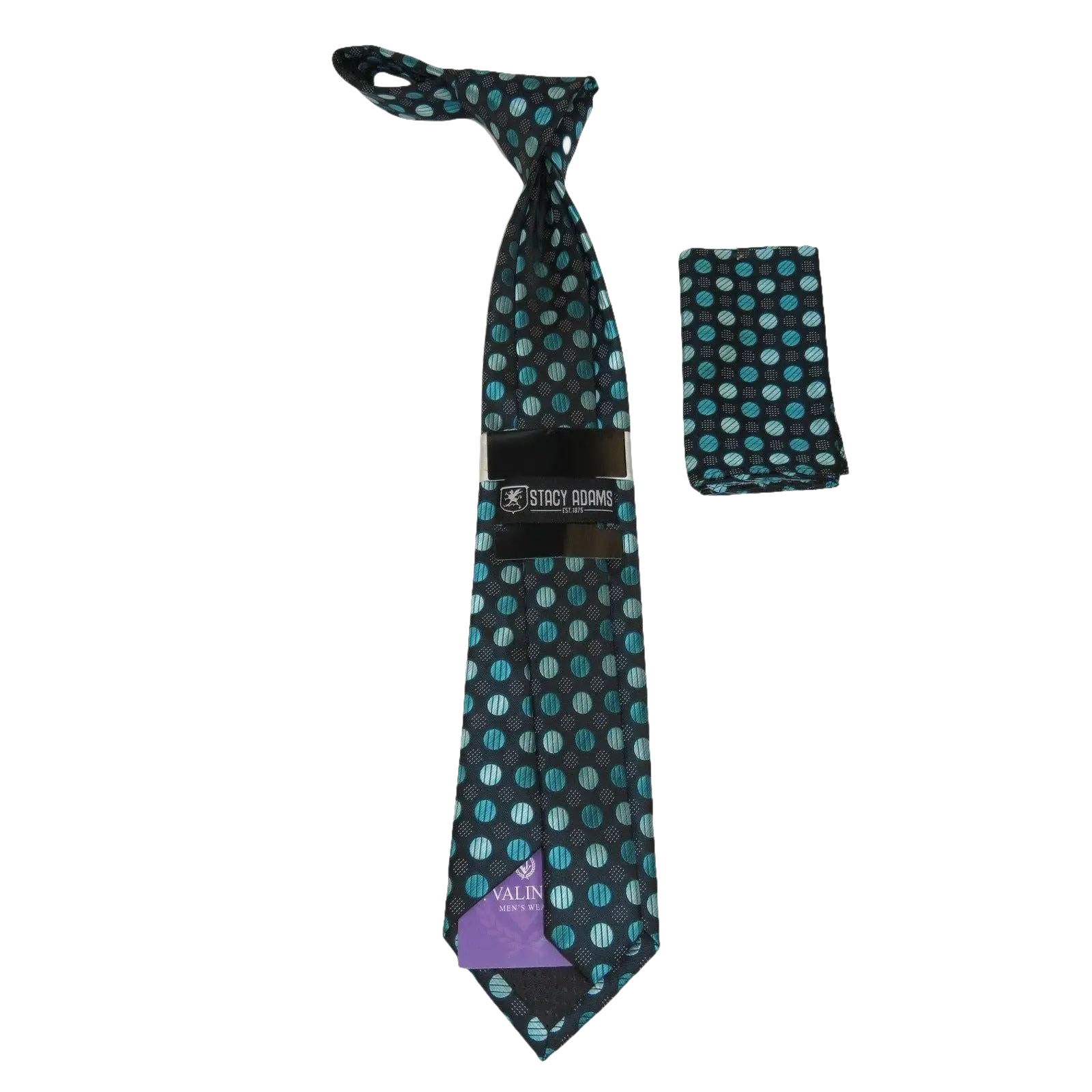 Men's Stacy Adams Tie and Hankie Set Woven Silky Fabric #Stacy1 Teal Polka - J.Valintin Men's Wear Legend - 73