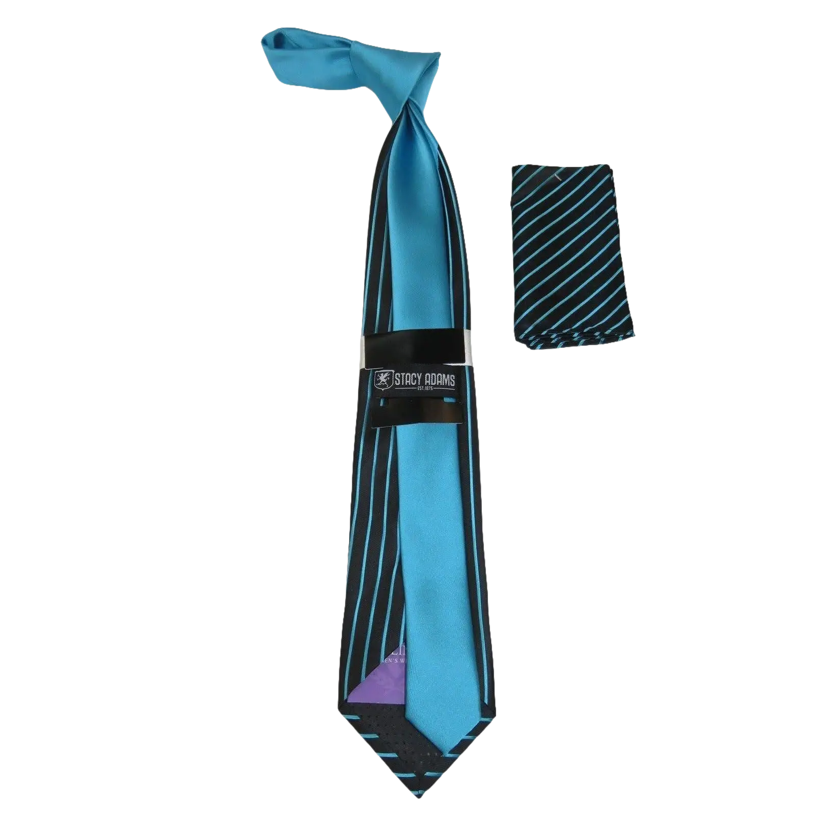 Men's Stacy Adams Tie and Hankie Set Woven Silky Fabric #Stacy31 Teal Stripe - J.Valintin Men's Wear Legend - 110