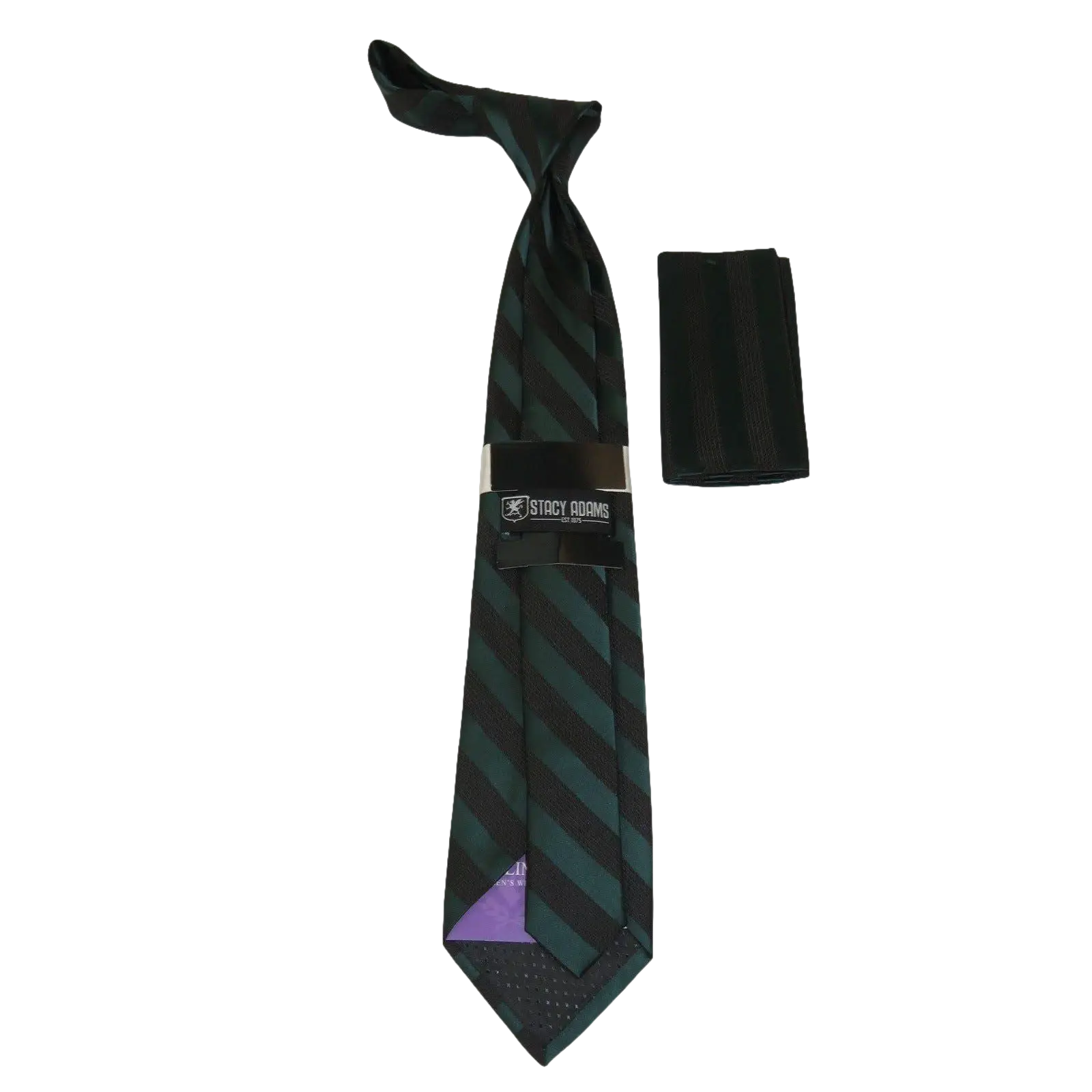 Men's Stacy Adams Tie and Hankie Set Woven Silky Fabric #Stacy52 Green Stripe - J.Valintin Men's Wear Legend - 131