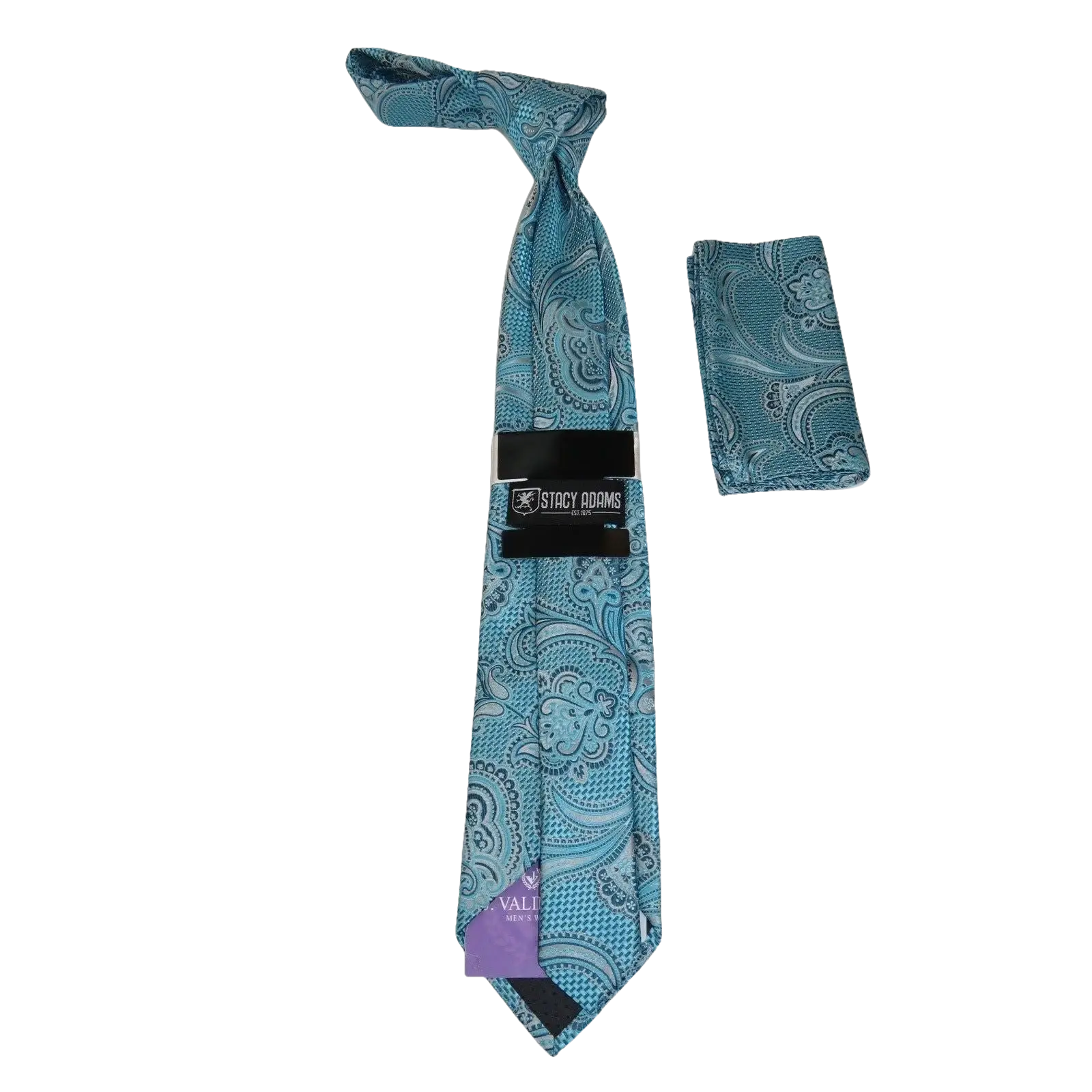 Men's Stacy Adams Tie and Hankie Set Woven Silky Fabric #Stacy77 Teal - J.Valintin Men's Wear Legend - 156