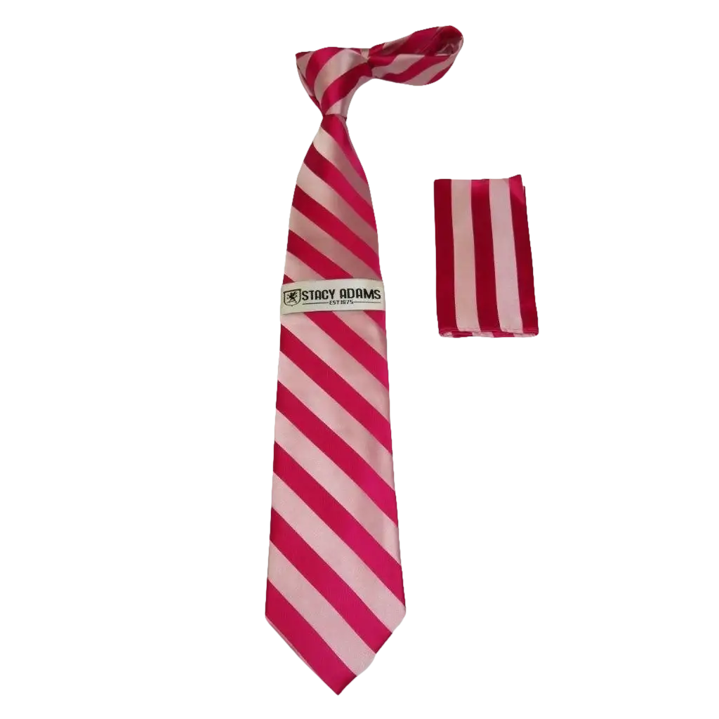 Men's Stacy Adams Tie and Hankie Set Woven Silky #St4 Fuchsia Pink - J.Valintin Men's Wear Legend - 24805