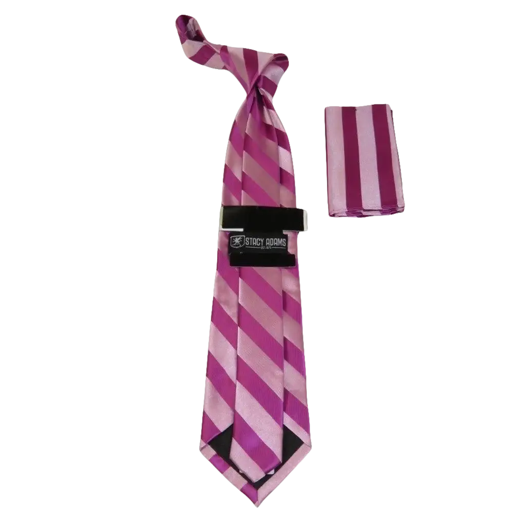 Men's Stacy Adams Tie and Hankie Set Woven Silky #St42 Fuchsia Stripe - J.Valintin Men's Wear Legend - 24843