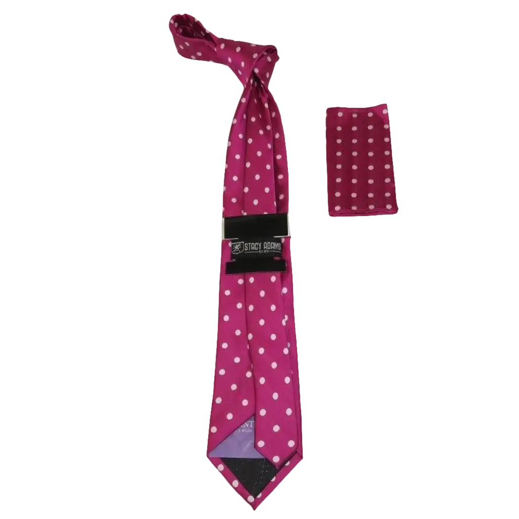 Men's Stacy Adams Tie and Hankie Set Woven Silky #Stacy115 Fuchsia Polka dot - J.Valintin Men's Wear Legend - 195