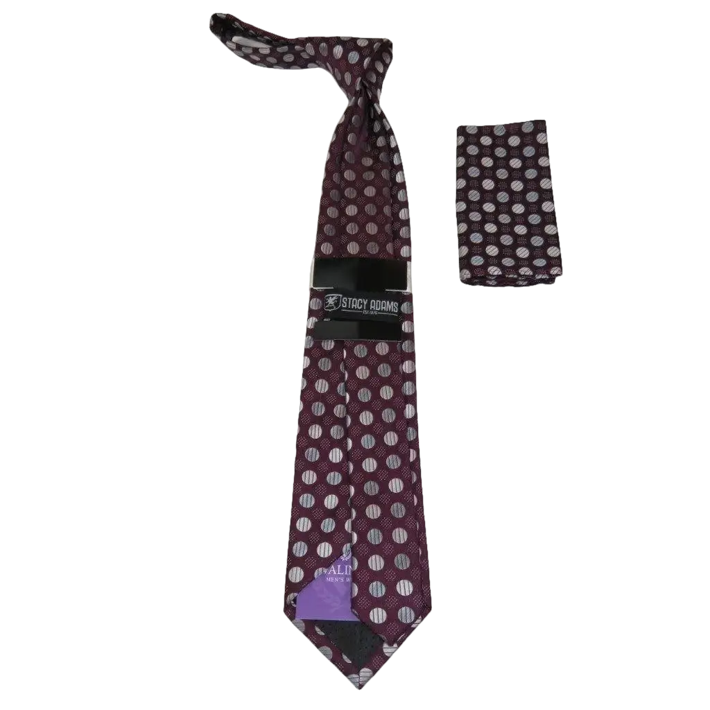 Men's Stacy Adams Tie and Hankie Set Woven Silky #Stacy2 Burgundy Polka Dot - J.Valintin Men's Wear Legend - 74