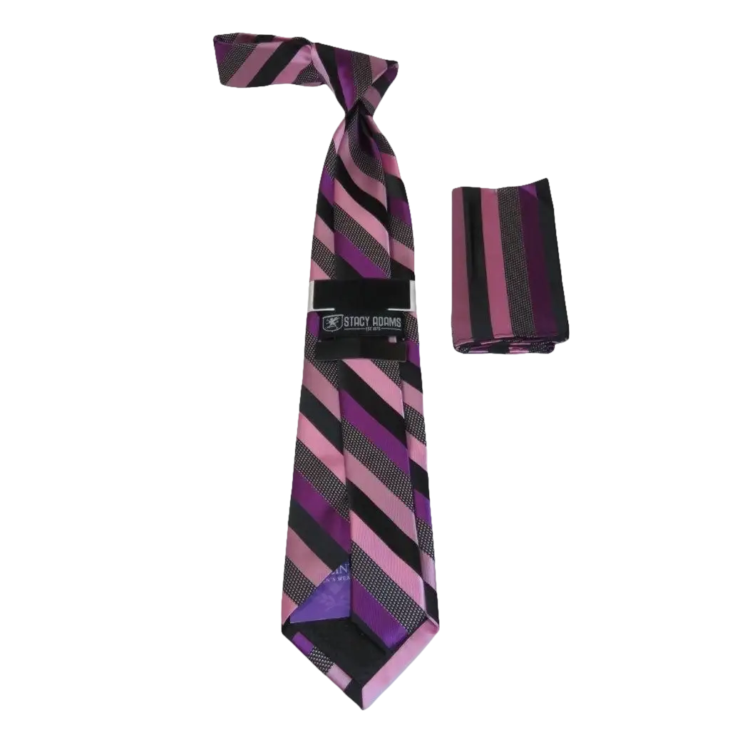 Men's Stacy Adams Tie and Hankie Set Woven Silky #Stacy42 Pink Stripe - J.Valintin Men's Wear Legend - 121