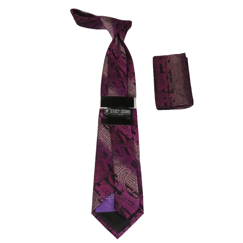 Men's Stacy Adams Tie and Hankie Set Woven Silky #Stacy84 Fuchsia Paisley - J.Valintin Men's Wear Legend - 163