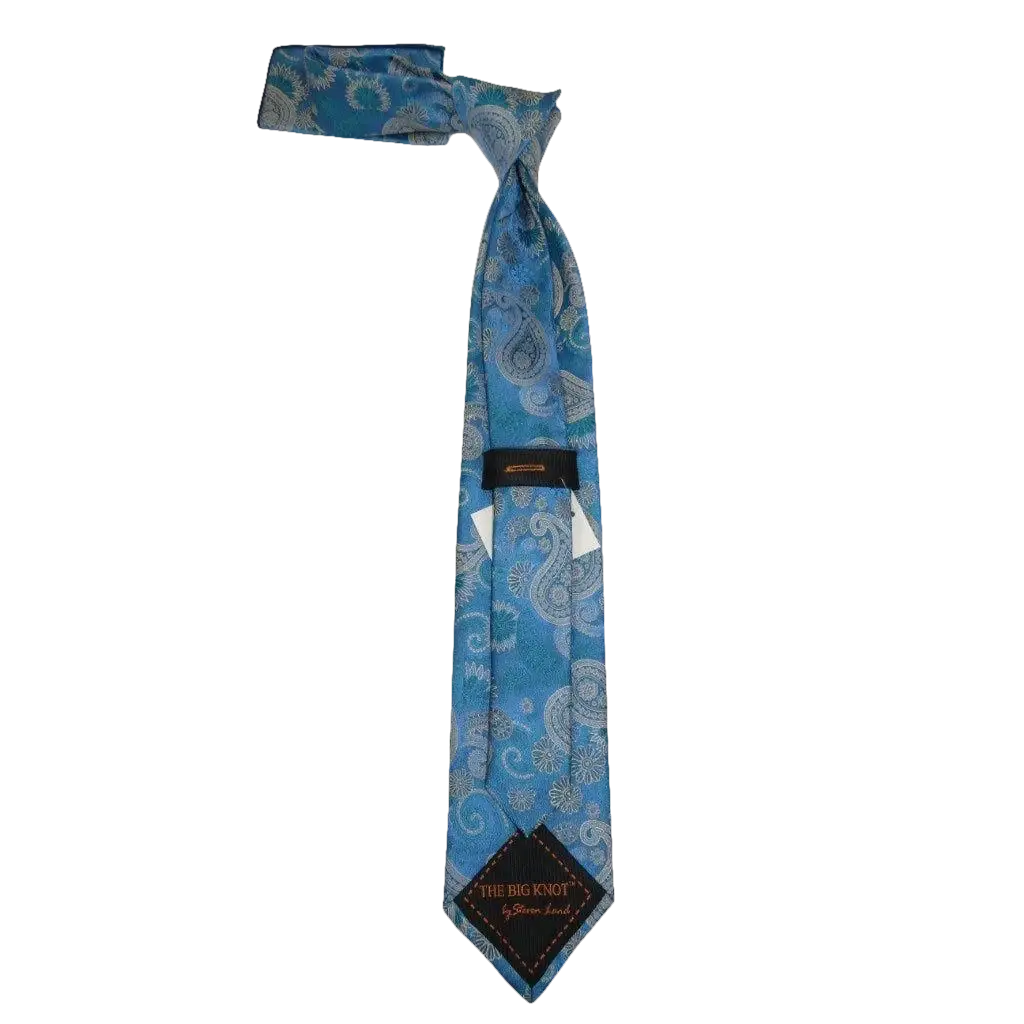 Mens Steven Land 100% Woven Silk Big Knot Tie and Hankie Set BW2430 - 17 Blue - J.Valintin Men's Wear Legend - BW2430 - 17