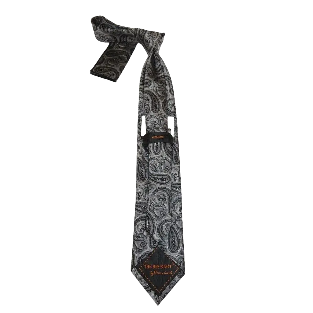 Mens Steven Land 100% Woven Silk Big Knot Tie and Hankie Set BW2436 - 01 Black - J.Valintin Men's Wear Legend - BW2436 - 01