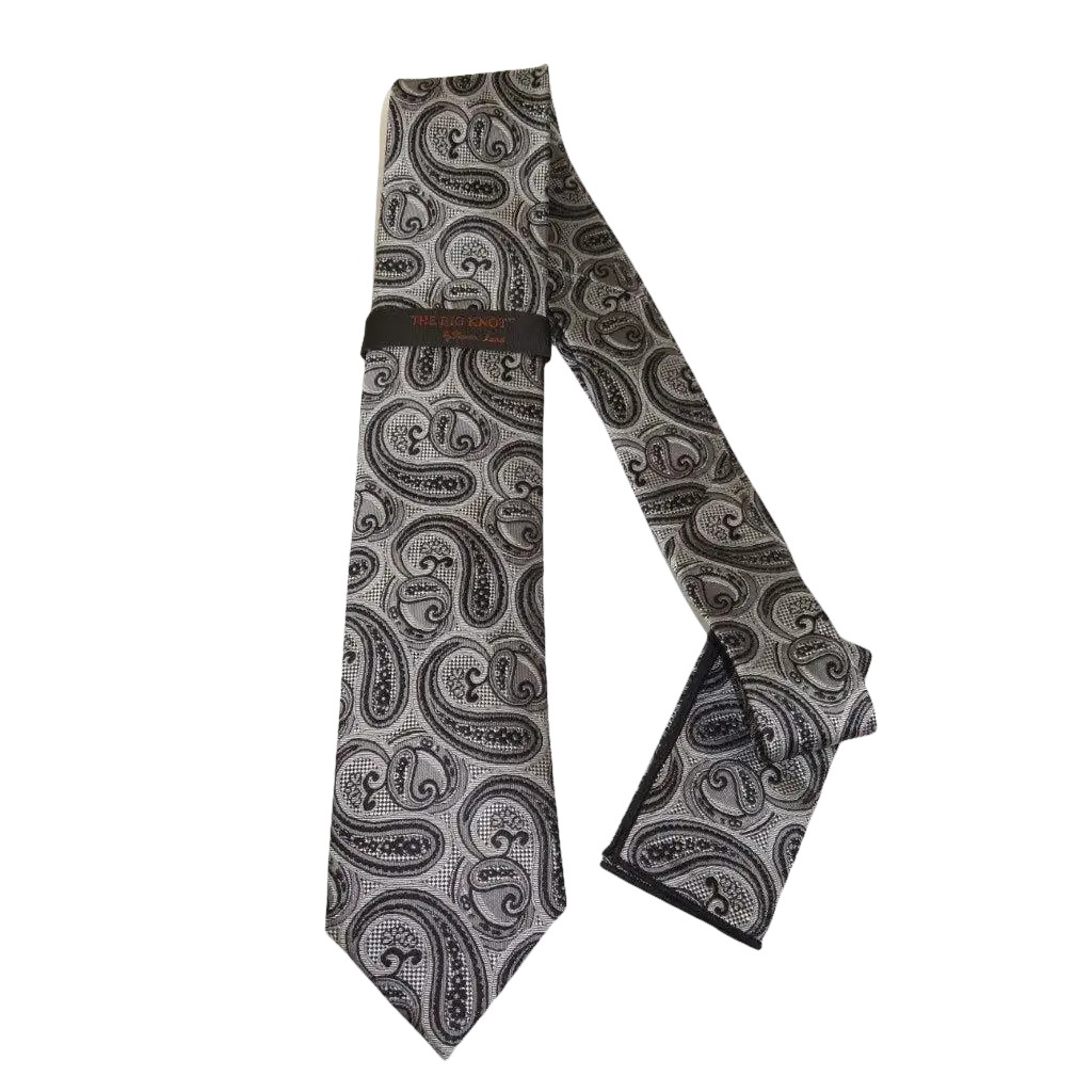 Mens Steven Land 100% Woven Silk Big Knot Tie and Hankie Set BW2436 - 01 Black - J.Valintin Men's Wear Legend - BW2436 - 01