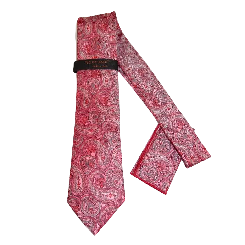 Mens Steven Land 100% Woven Silk Big Knot Tie and Hankie Set BW2436 - 05 Red - J.Valintin Men's Wear Legend - BW2436 - 05