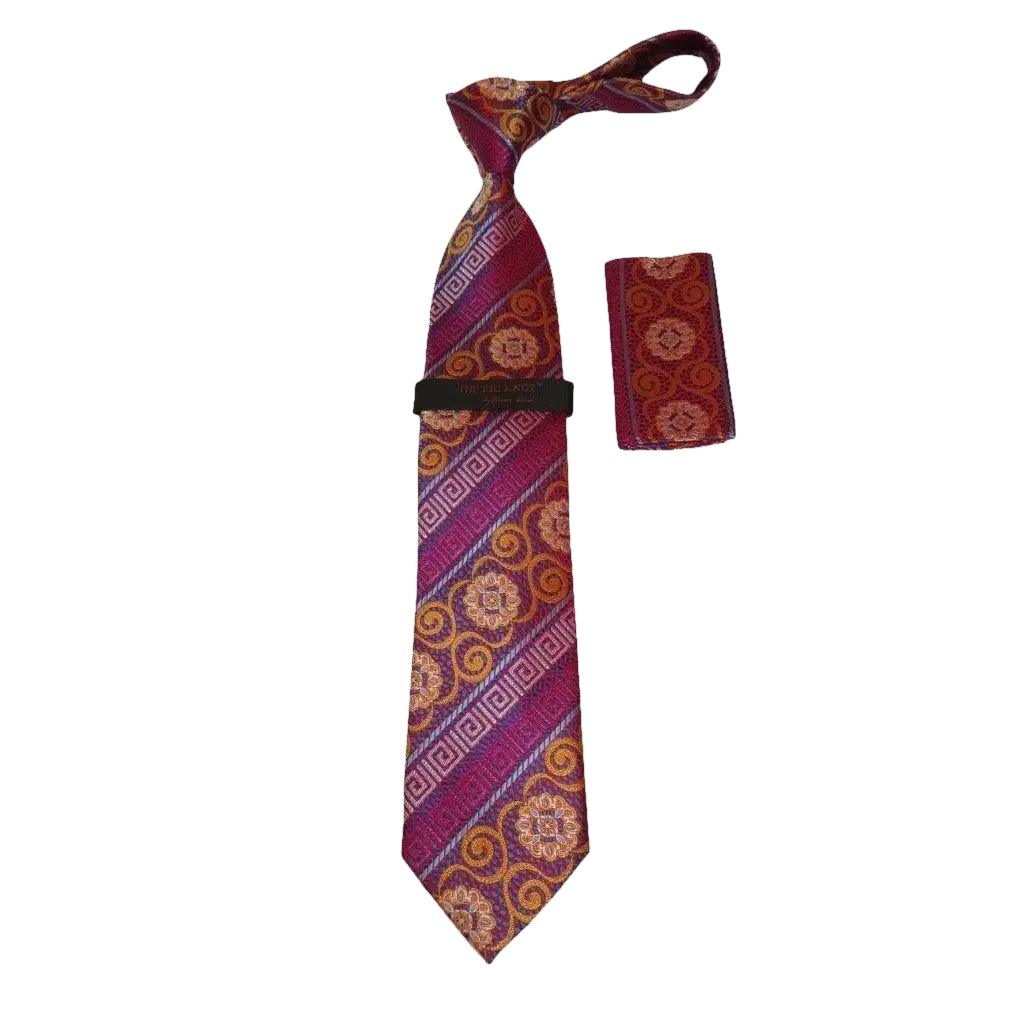 Mens Steven Land 100% Woven Silk Big Knot Tie and Hankie Set BW252,11 Pink Multi - J.Valintin Men's Wear Legend - 100021
