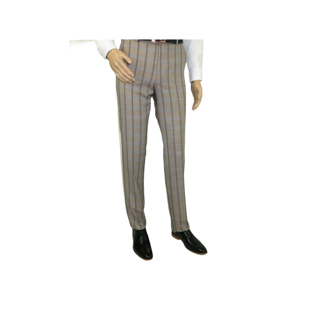 Mens Suit by RENOIR English Plaid Window Pane European Business 291 - 5 Beige blue - J.Valintin Men's Wear Legend - 32127