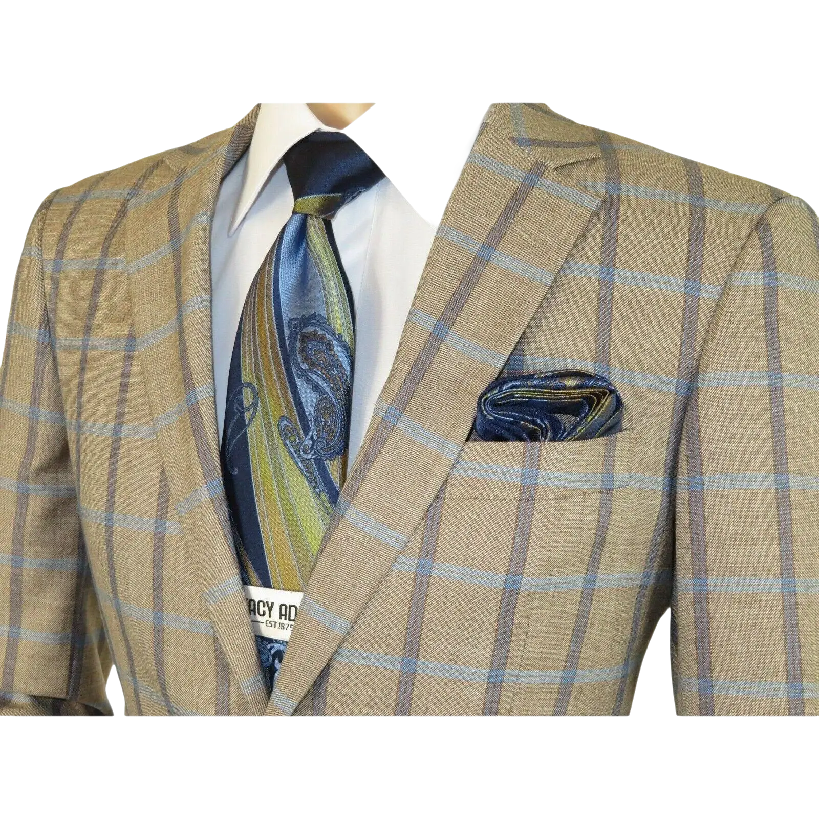 Mens Suit by RENOIR English Plaid Window Pane European Business 291 - 5 Beige blue - J.Valintin Men's Wear Legend - 32127