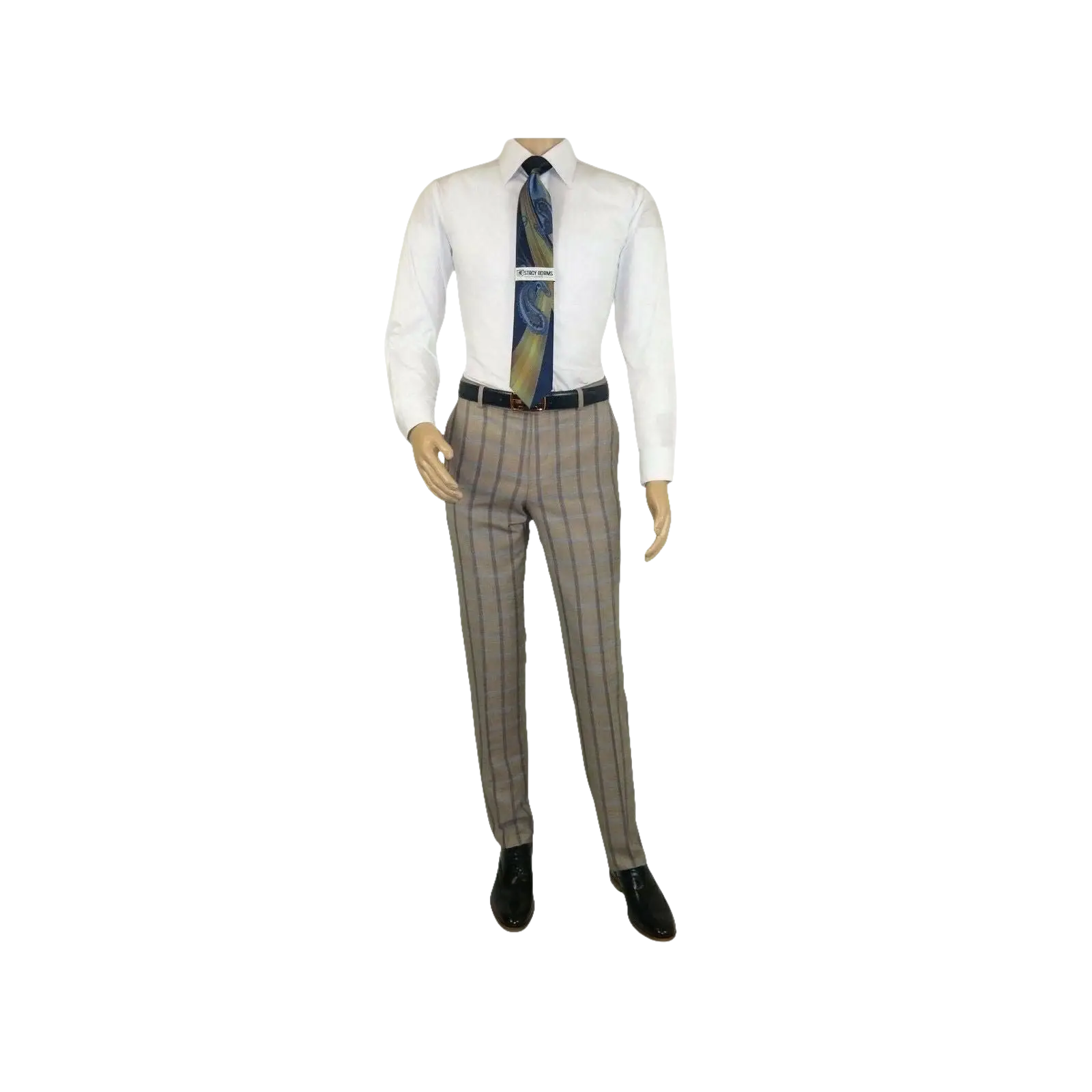 Mens Suit by RENOIR English Plaid Window Pane European Business 291 - 5 Beige blue - J.Valintin Men's Wear Legend - 32127