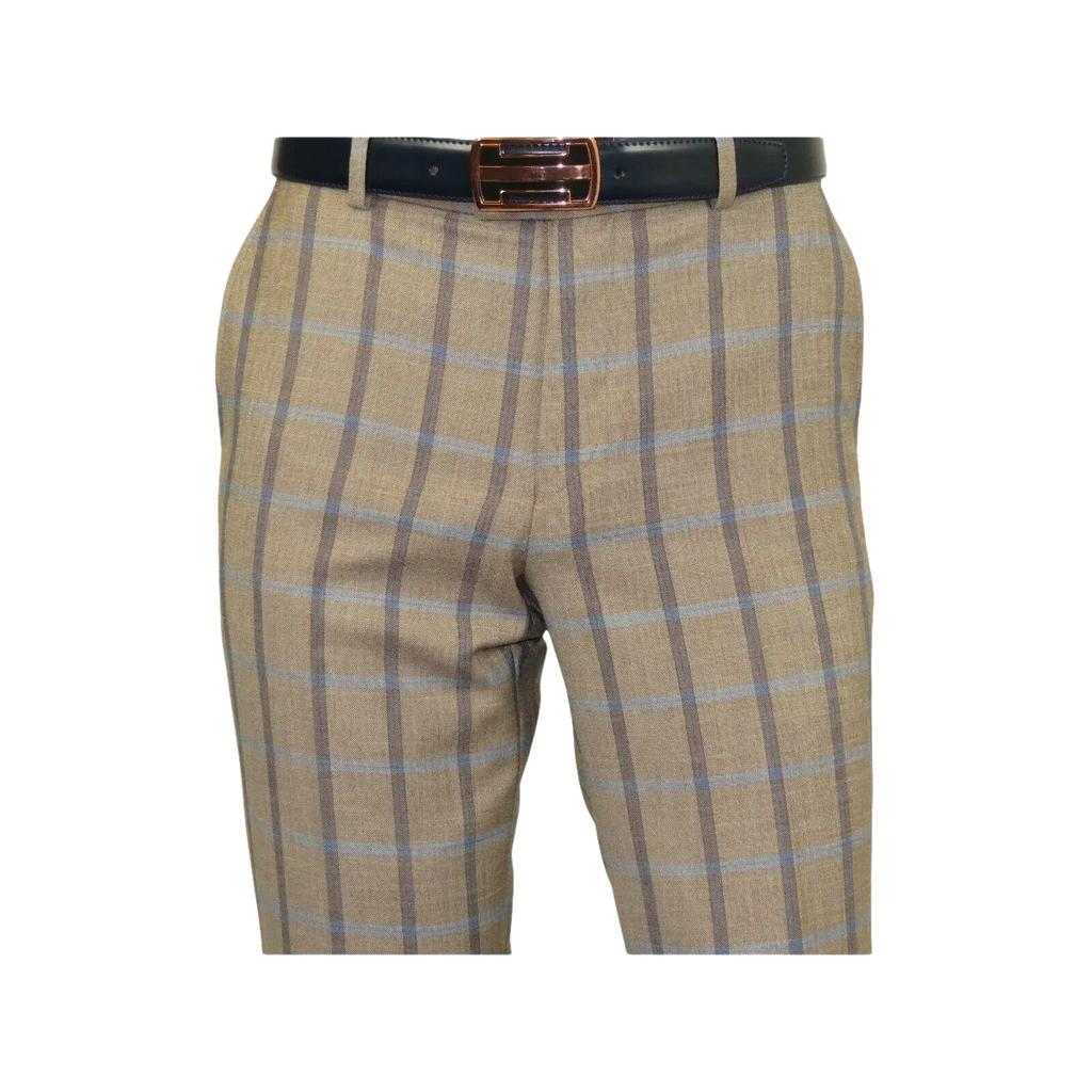 Mens Suit by RENOIR English Plaid Window Pane European Business 291 - 5 Beige blue - J.Valintin Men's Wear Legend - 32127