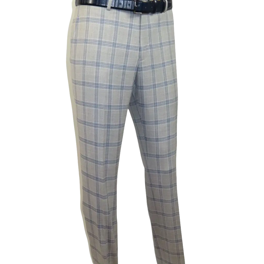 Mens Suit RENOIR English Plaid Window Pane Stretch Comfort Slim Fit 293 - 15 Gray - J.Valintin Men's Wear Legend - 293 - 15 Gray - 38S