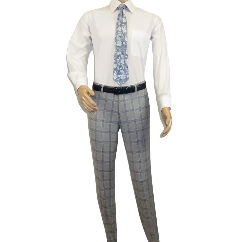 Mens Suit RENOIR English Plaid Window Pane Stretch Comfort Slim Fit 293 - 15 Gray - J.Valintin Men's Wear Legend - 293 - 15 Gray - 38S