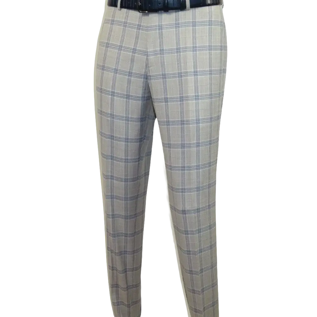 Mens Suit RENOIR English Plaid Window Pane Stretch Comfort Slim Fit 293 - 15 Gray - J.Valintin Men's Wear Legend - 293 - 15 Gray - 38S