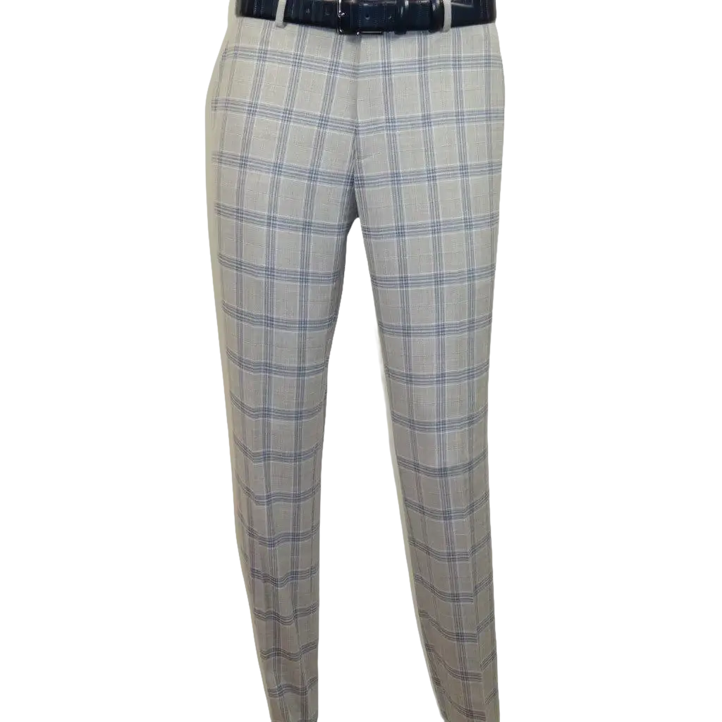 Mens Suit RENOIR English Plaid Window Pane Stretch Comfort Slim Fit 293 - 15 Gray - J.Valintin Men's Wear Legend - 293 - 15 Gray - 38S