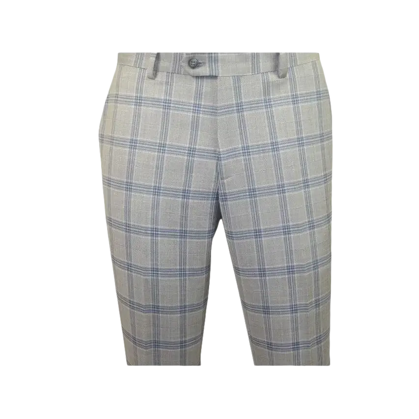 Mens Suit RENOIR English Plaid Window Pane Stretch Comfort Slim Fit 293 - 15 Gray - J.Valintin Men's Wear Legend - 293 - 15 Gray - 38S