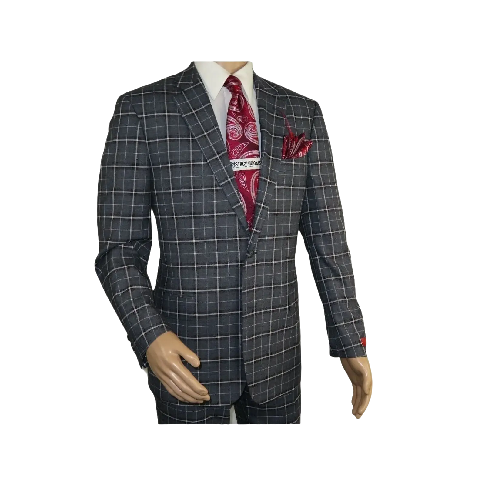 Mens Suit RENOIR English Plaid Window Pane Stretch Slim Fit Comfort 293 - 14 Gray - J.Valintin Men's Wear Legend - 19099