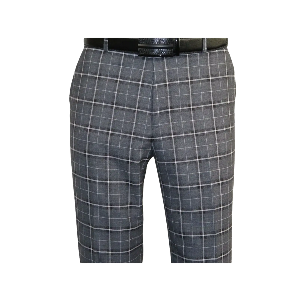 Mens Suit RENOIR English Plaid Window Pane Stretch Slim Fit Comfort 293 - 14 Gray - J.Valintin Men's Wear Legend - 19099