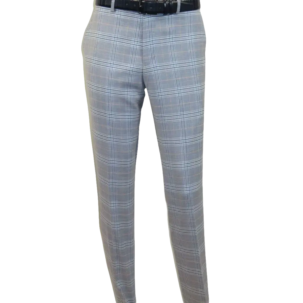 Mens Suit RENOIR English Plaid Window Pane Stretch Slim Fit Comfort 293 - 3 Blue - J.Valintin Men's Wear Legend - 93923
