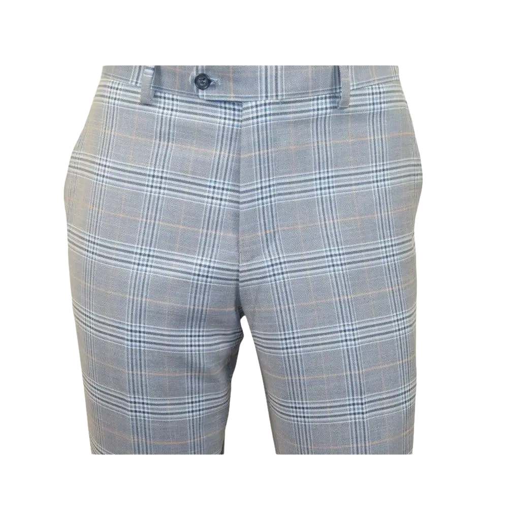 Mens Suit RENOIR English Plaid Window Pane Stretch Slim Fit Comfort 293 - 3 Blue - J.Valintin Men's Wear Legend - 93923