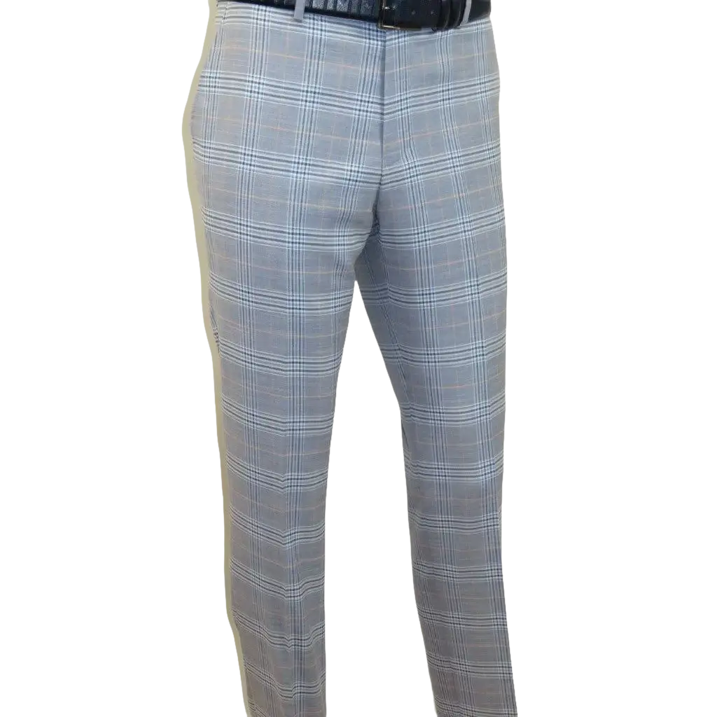 Mens Suit RENOIR English Plaid Window Pane Stretch Slim Fit Comfort 293 - 3 Blue - J.Valintin Men's Wear Legend - 93923