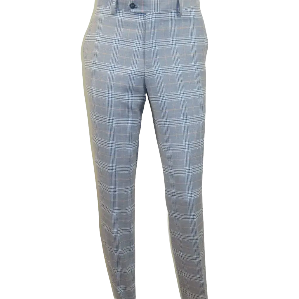 Mens Suit RENOIR English Plaid Window Pane Stretch Slim Fit Comfort 293 - 3 Blue - J.Valintin Men's Wear Legend - 93923