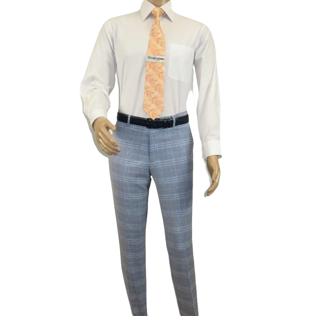 Mens Suit RENOIR English Plaid Window Pane Stretch Slim Fit Comfort 293 - 3 Blue - J.Valintin Men's Wear Legend - 93923