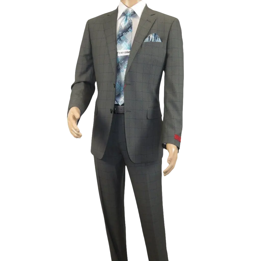 Mens Suit RENOIR English Window Pane Classic Fit Business 292 - 2 Gray Blue - J.Valintin Men's Wear Legend - 19068