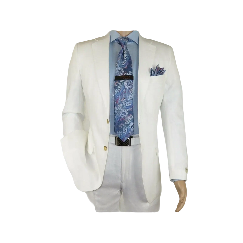 Mens Summer Linen Suit Apollo King Half Lined 2 Button European LN6 White Party - J.Valintin Men's Wear Legend - 93799