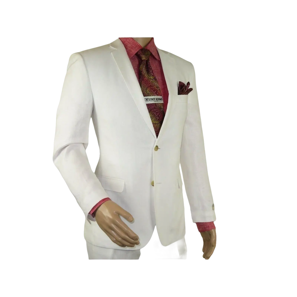 Men's Summer Linen Suit Apollo King Half Lined 2 Button Modern Fit SLN8 White - J.Valintin Men's Wear Legend - 7818