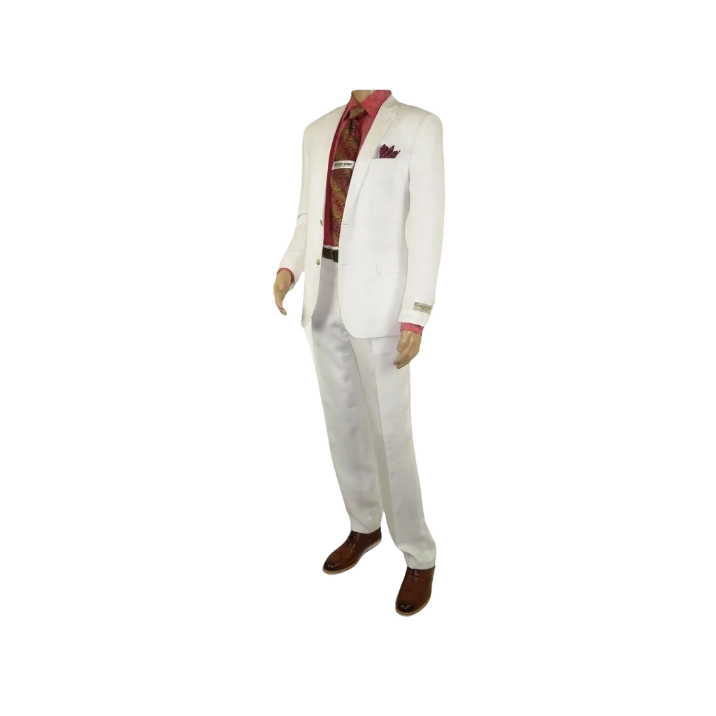 Men's Summer Linen Suit Apollo King Half Lined 2 Button Modern Fit SLN8 White - J.Valintin Men's Wear Legend - 7818