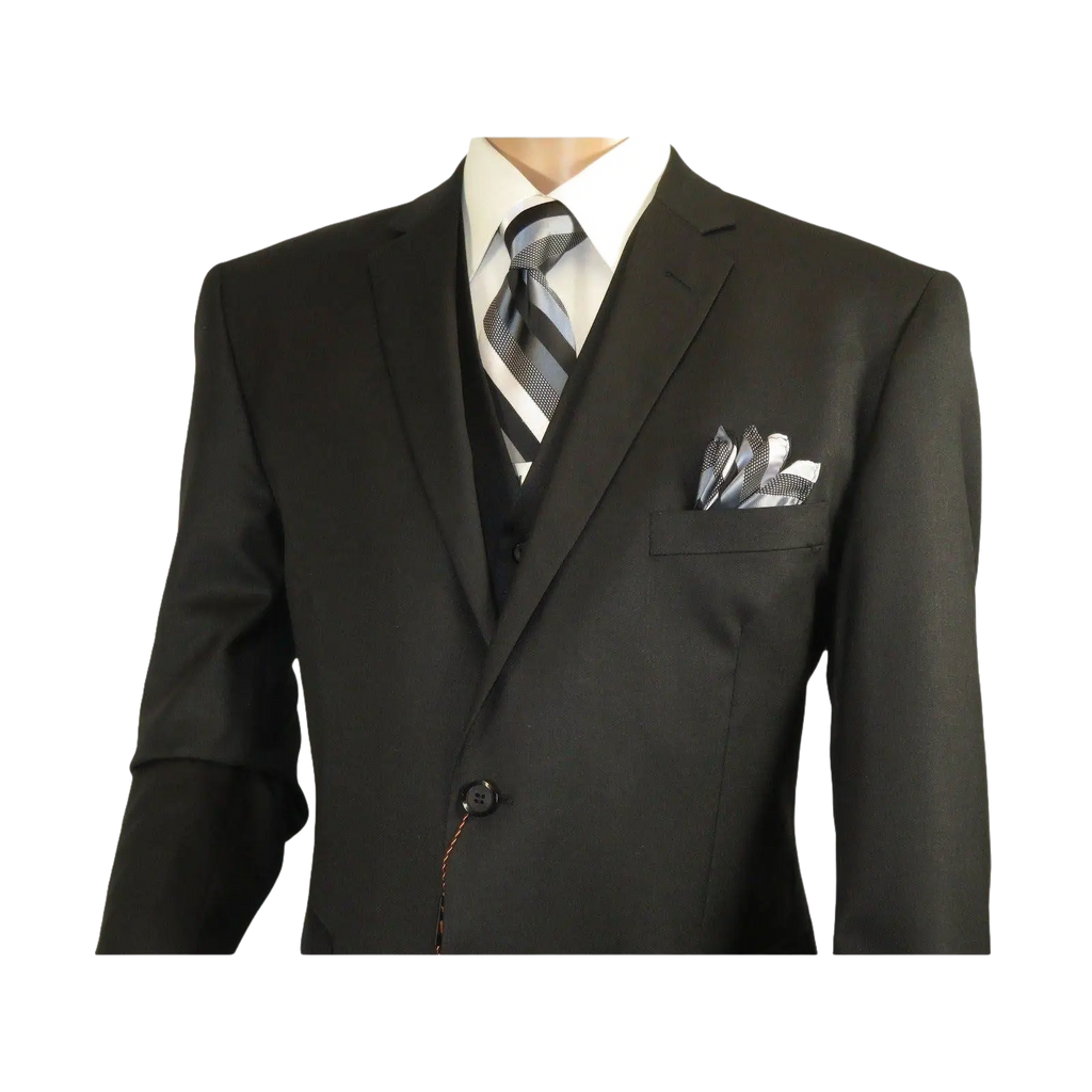 Mens Three Piece Suit Vested VITALI Soft Fabric With Sheen M3090 Black - J.Valintin Men's Wear Legend - 93569