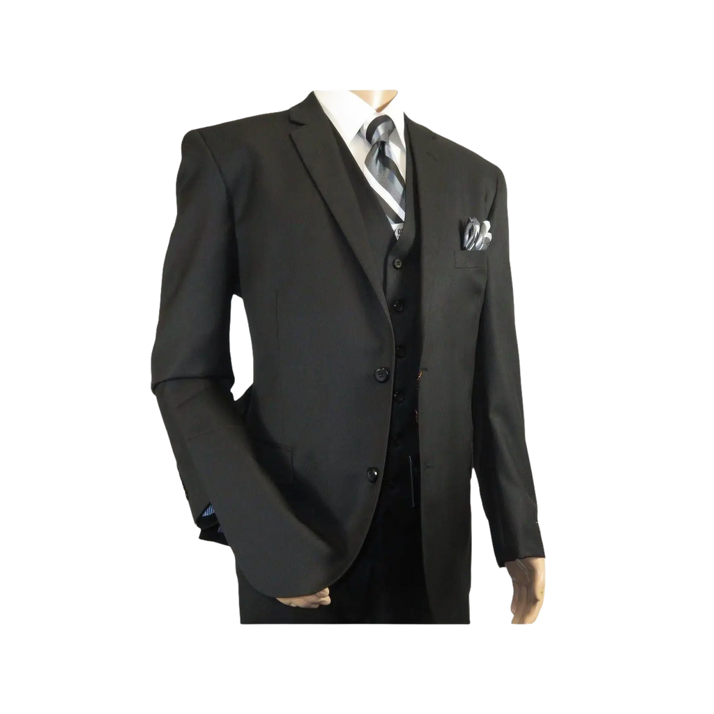 Mens Three Piece Suit Vested VITALI Soft Fabric With Sheen M3090 Black - J.Valintin Men's Wear Legend - 93569