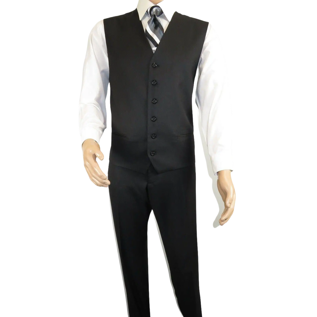 Mens Three Piece Suit Vested VITALI Soft Fabric With Sheen M3090 Black - J.Valintin Men's Wear Legend - 93569
