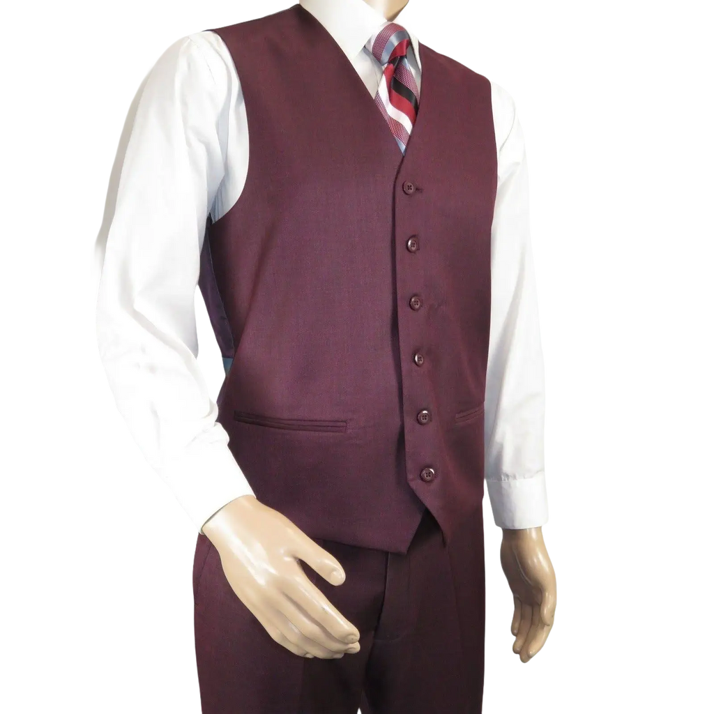Mens Three Piece Suit Vested VITALI Soft Fabric With Sheen M3090 Burgundy 3Piece - J.Valintin Men's Wear Legend - 93633