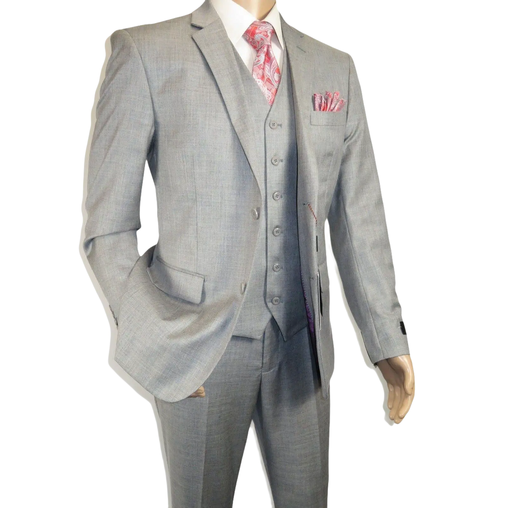 Mens Three Piece Suit Vested VITALI Soft Fabric With Sheen M3090 Stone Gray 3pc - J.Valintin Men's Wear Legend - 93610