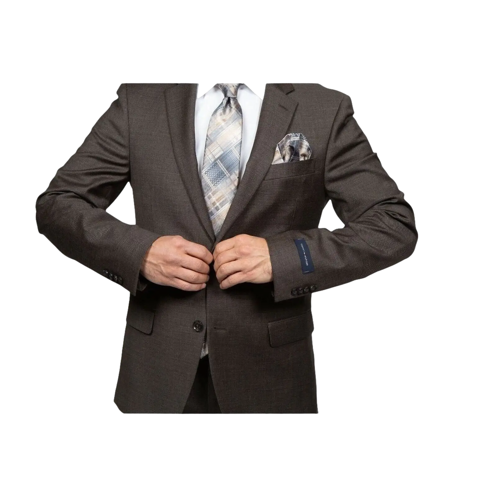 Mens TOMMY HILFIGER Suit Wool Blend 2 Button Side Vent Shark Texture 0132 Brown - J.Valintin Men's Wear Legend - 18266