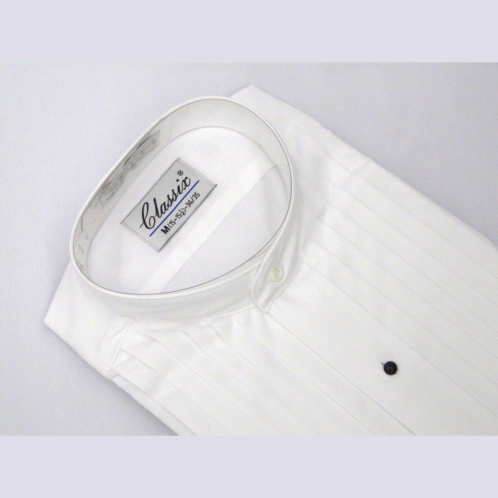Men's Tuxedo Pastor shirt Classix Banded Collarless Formal Pleated M06 White - J.Valintin Men's Wear Legend - 20030