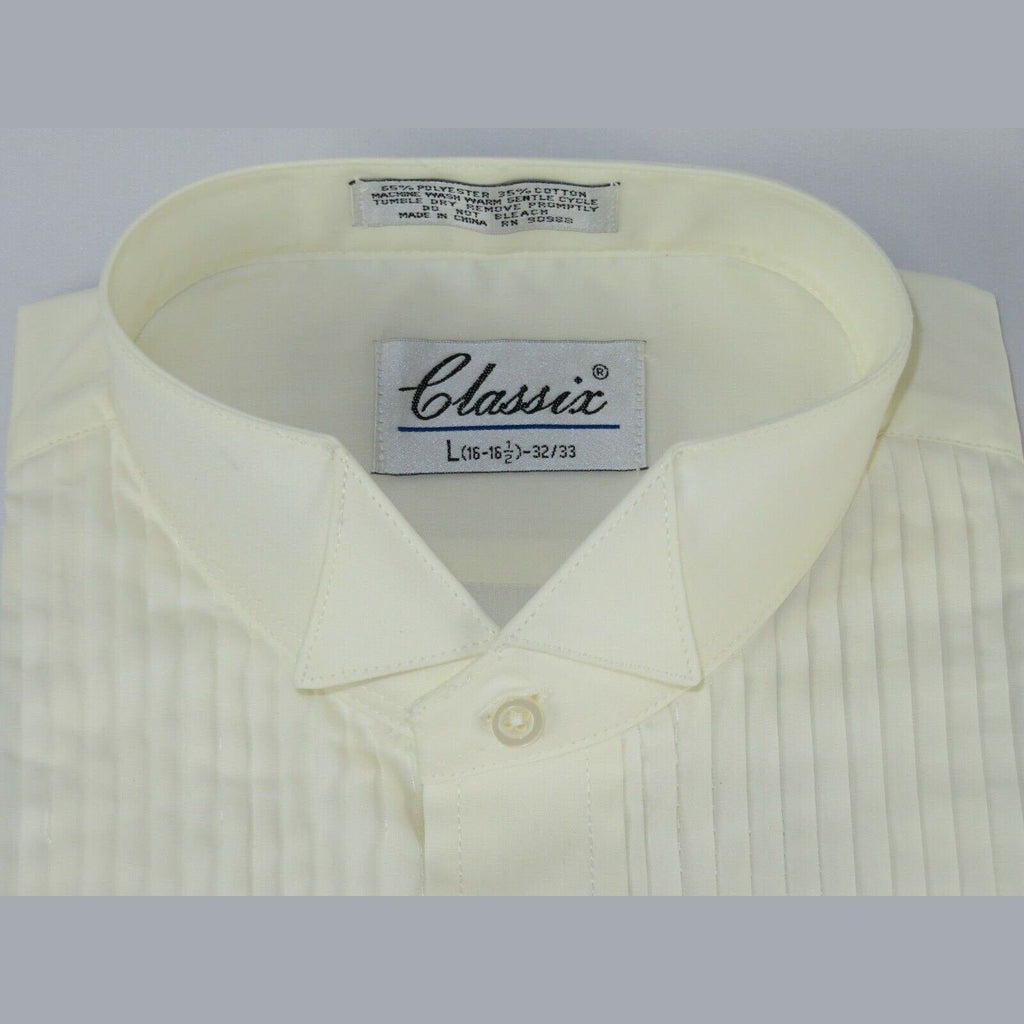 Men's Tuxedo shirt By CLASSIX Wing Tip Formal Pleated Front After Six M00 Ivory - J.Valintin Men's Wear Legend - 20861