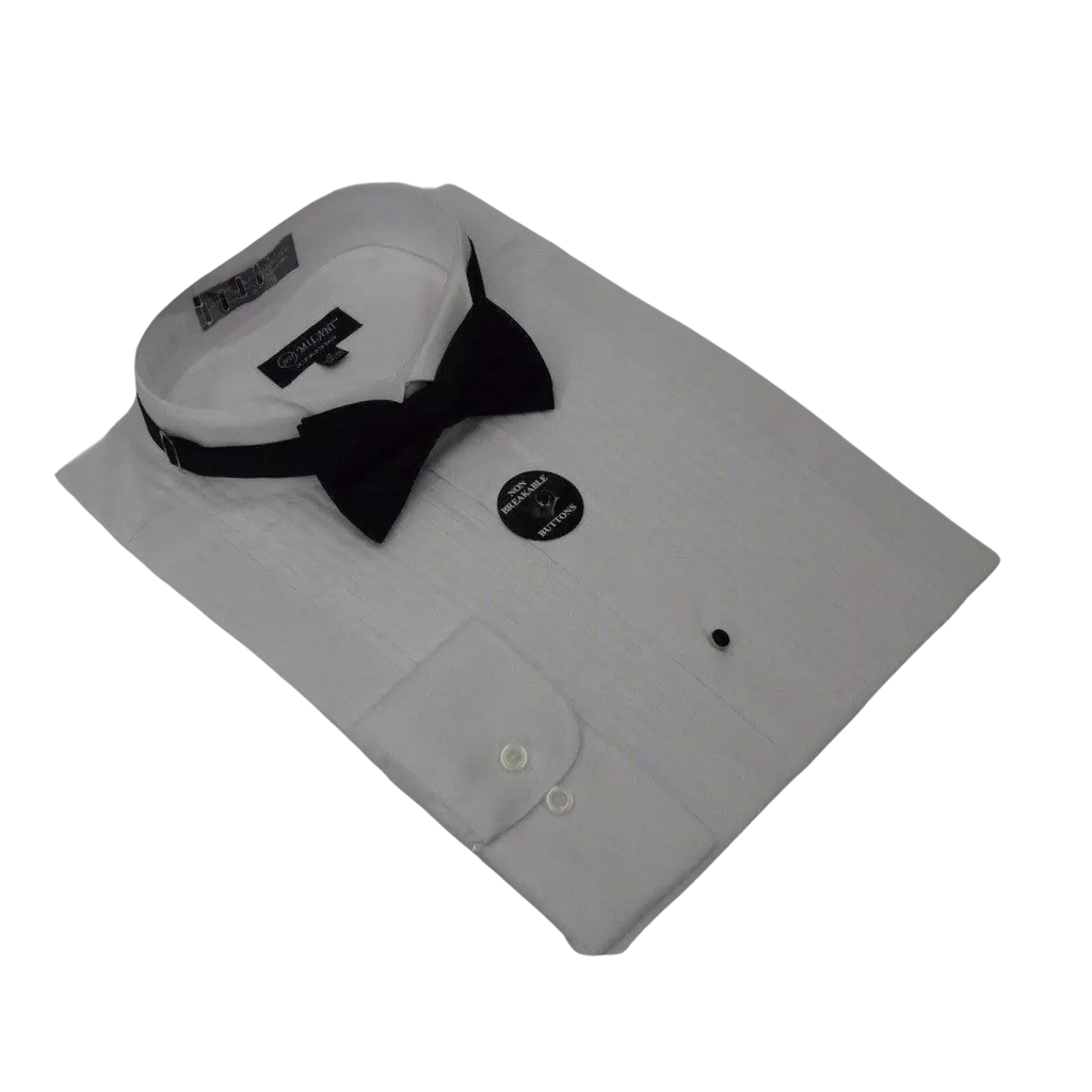 Men's Tuxedo shirt MILANI Wing Tip Formal Pleated Front After Six Wedding White - J.Valintin Men's Wear Legend - 6019
