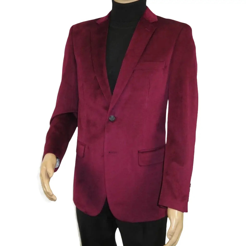 Men's Velvet Sport Coat Jacket by BASSIRI Leonardi J1042 Burgundy - J.Valintin Men's Wear Legend - 92623