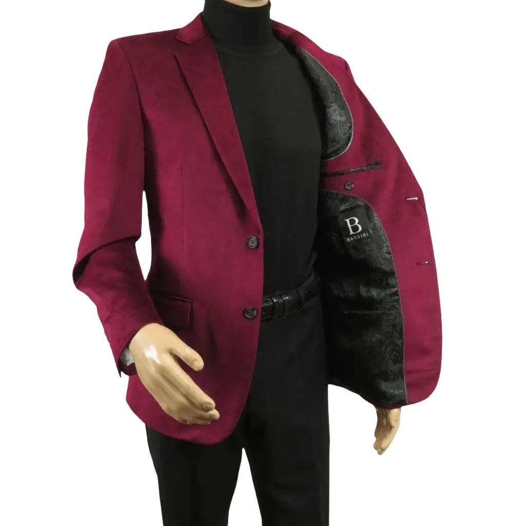 Men's Velvet Sport Coat Jacket by BASSIRI Leonardi J1042 Burgundy - J.Valintin Men's Wear Legend - 92623