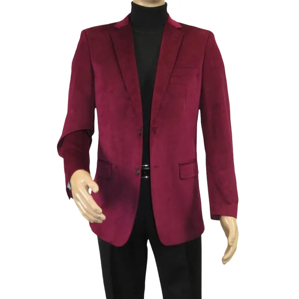 Men's Velvet Sport Coat Jacket by BASSIRI Leonardi J1042 Burgundy - J.Valintin Men's Wear Legend - 92623