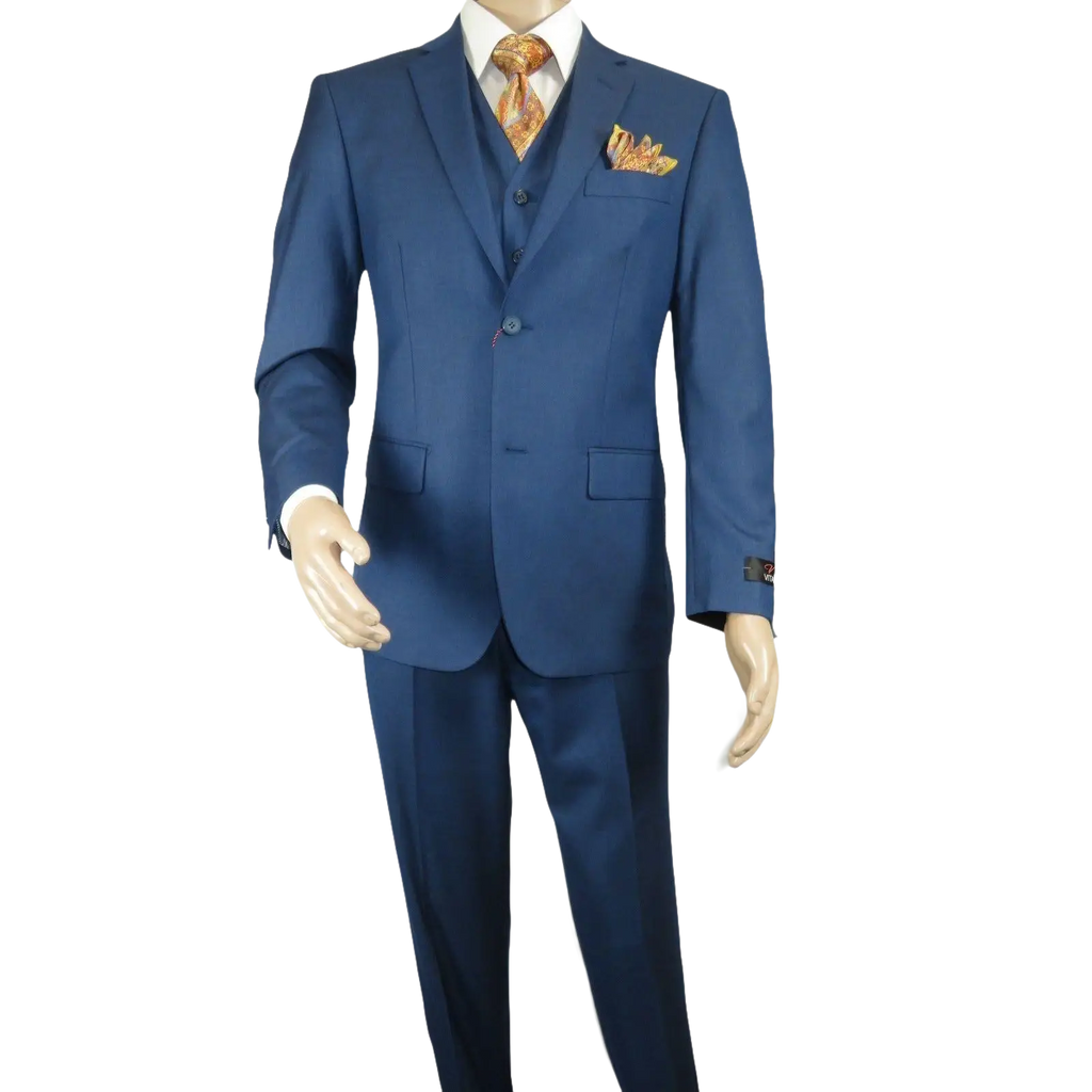 Mens Vitali Three Piece Suit Vested Sharkskin Sheen M3090 Royal blue Regular fit - J.Valintin Men's Wear Legend - 31894